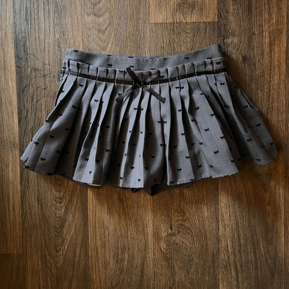 Dark academia pleated mini skort with black bows grunge indie goth office siren